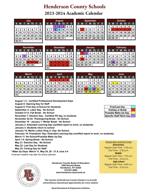 20232024 Academic Calendar Henderson County Schools